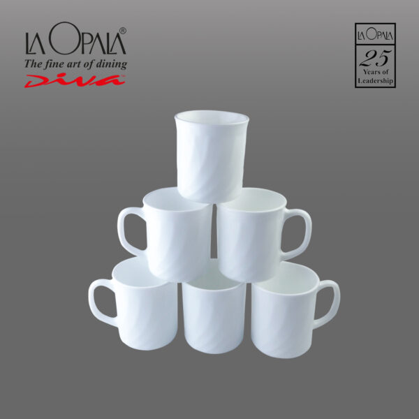 LaOpala 6 Piece Set of 290 ml / 10 oz Coffee Mug Flaire Large (Tempered Opal Glass)